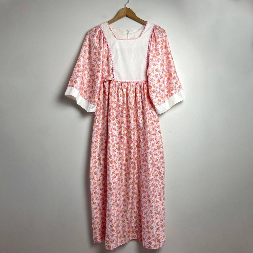 Vintage 70s Handmade Maxi Dress Prairie Cottagecore Floral Paisley Empire Waist